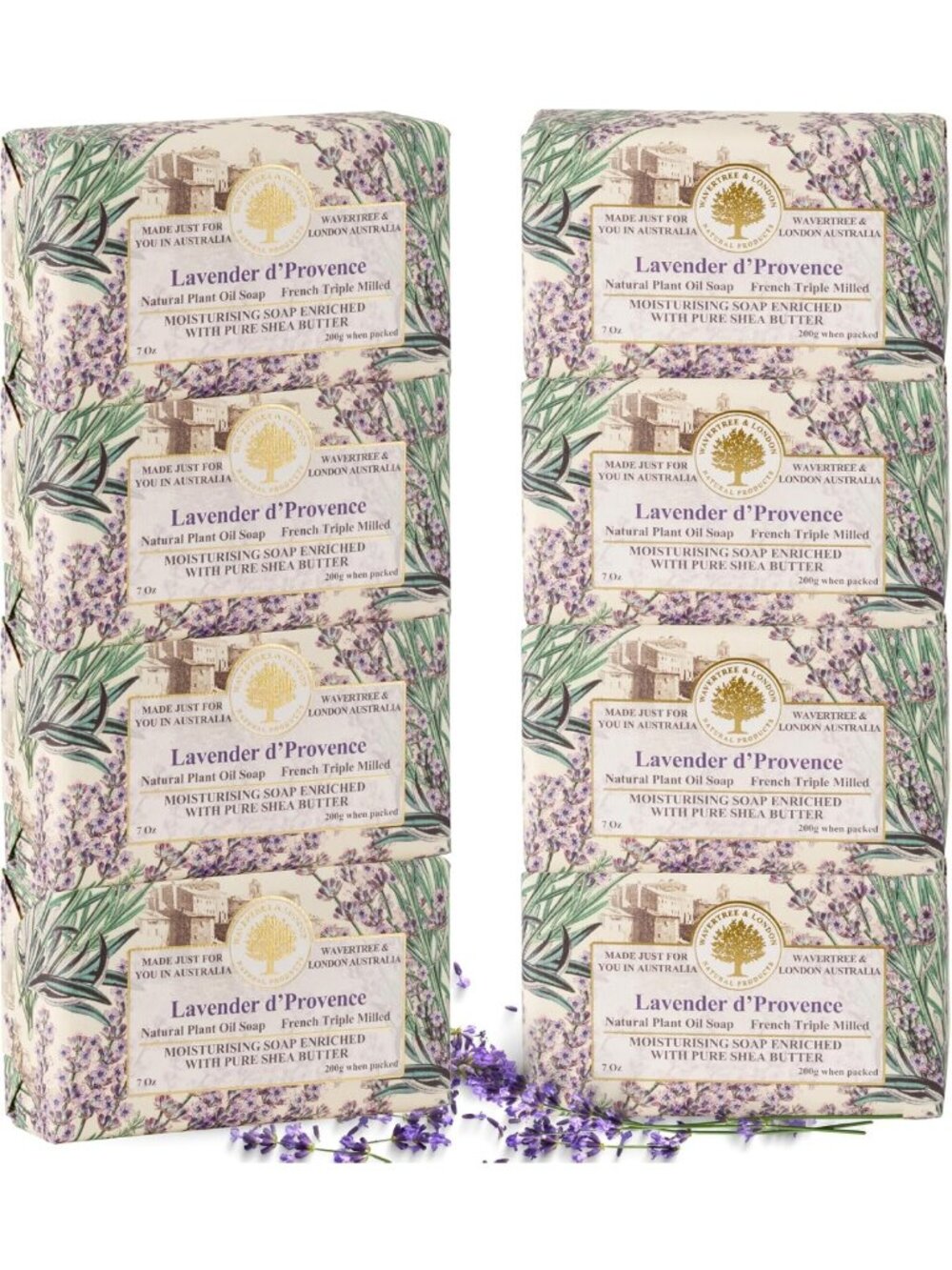 Lavender D'Provence Scented Soap Bars - 8 Moisturizing Triple Milled 7oz Bars